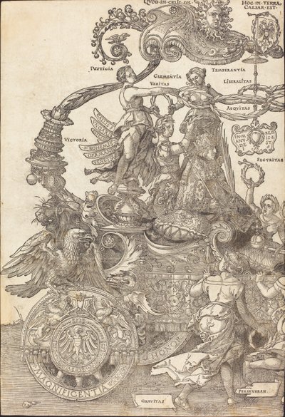 Der Triumphwagen von Maximilian I (Der große Triumphwagen) [Tafel 1 von 8] von Albrecht Dürer